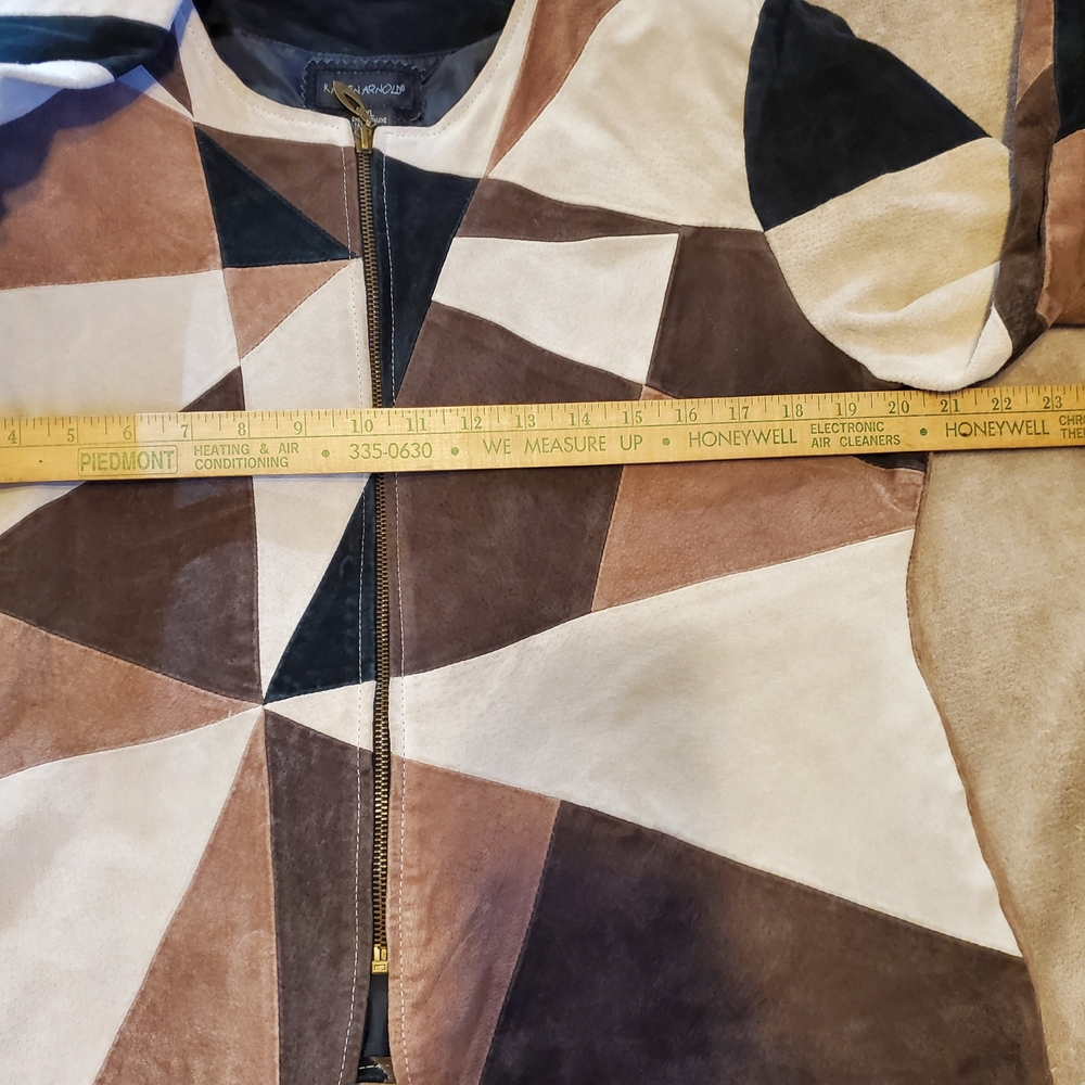 Geometric Patchwork Blazer - Brown, Black, Cream - image 6